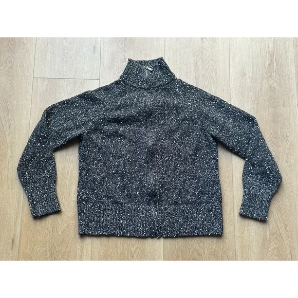 Vtg Liz Claiborne Black White Marled Knit Full Zip Sweater Mock Women Medium - Picture 1 of 10